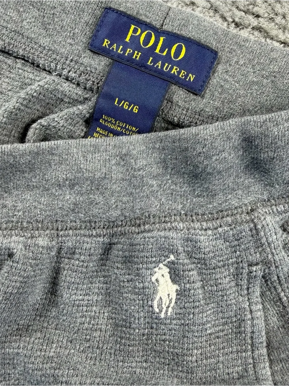 Polo Ralph Lauren Gray Men's Jogger Sweat Pants Sleep Wear White Pony L Waffle